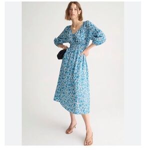 J. Crew Blue floral Patterned Midi Dress